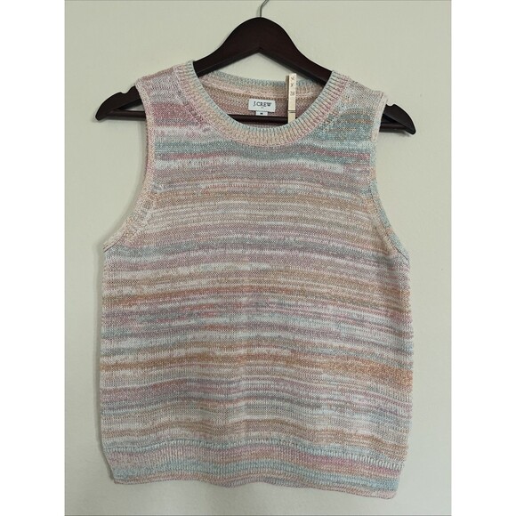 J.Crew Sleeveless Preppy Academia Round Neck Space Dyed Knit Sweater Top SZ M - Picture 1 of 8